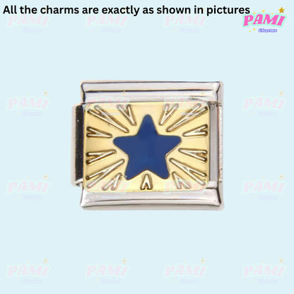 Pami Charms Italian charms gold and silver link featuring a blue star design