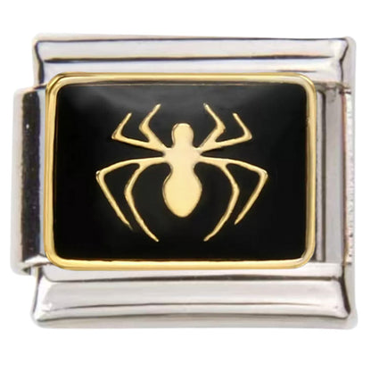 Pami Charms Italian charms featuring a black and gold spider design on a silver base