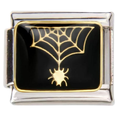 Pami Charms Italian charms with black enamel and gold spider web design on silver base