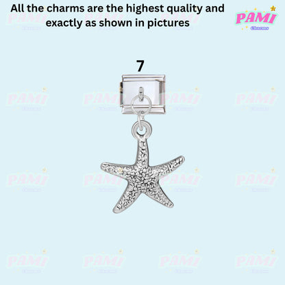 Pami Charms silver starfish italian charms with textured surface and clip attachment