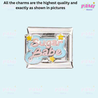 Italian charms Sugar Babe silver bracelet link with blue and yellow star enamel design
