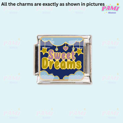 Pami Charms Italian charms sweet dreams design with stars and hearts on blue background