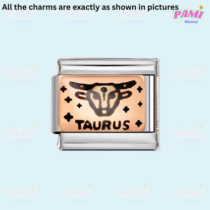 Pami Charms Taurus Italian Charms with Black Bull Design for Personalised Bracelets