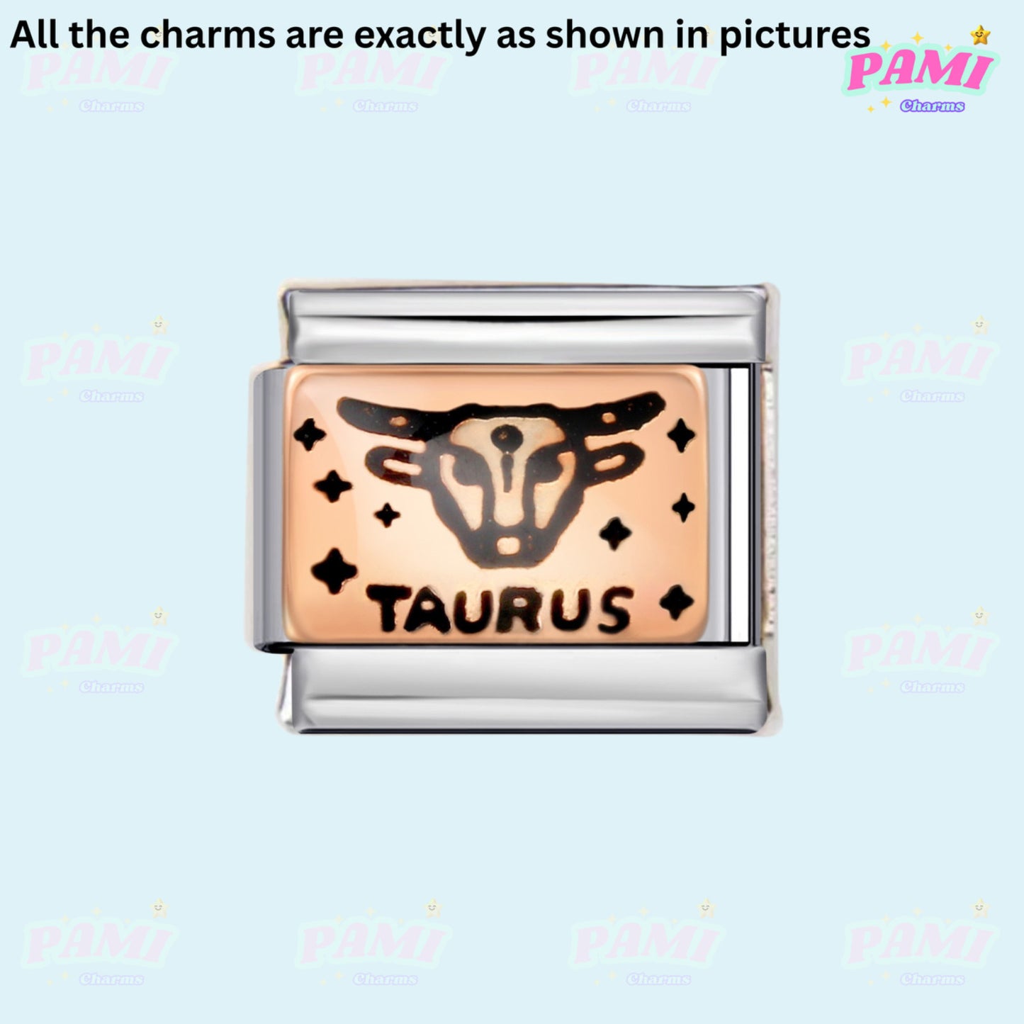 Pami Charms Taurus Italian Charm with Cow design and black and orange colours