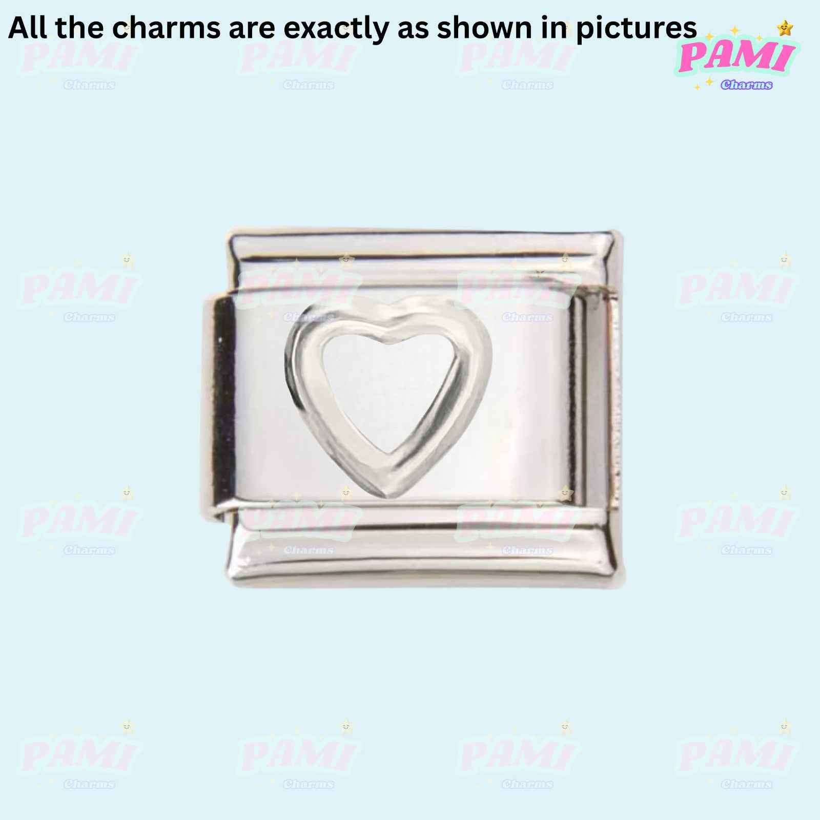 Pami Charms silver Italian charms link with heart cutout detail for charm bracelets