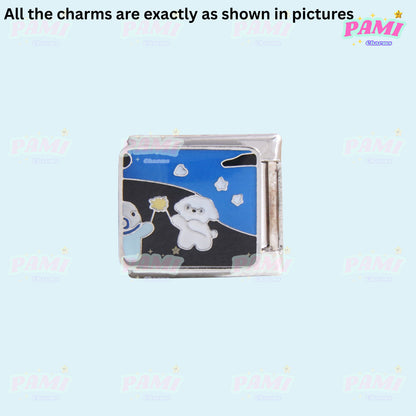 Pami Charms Italian charms featuring a silver square charm with playful dog and star design