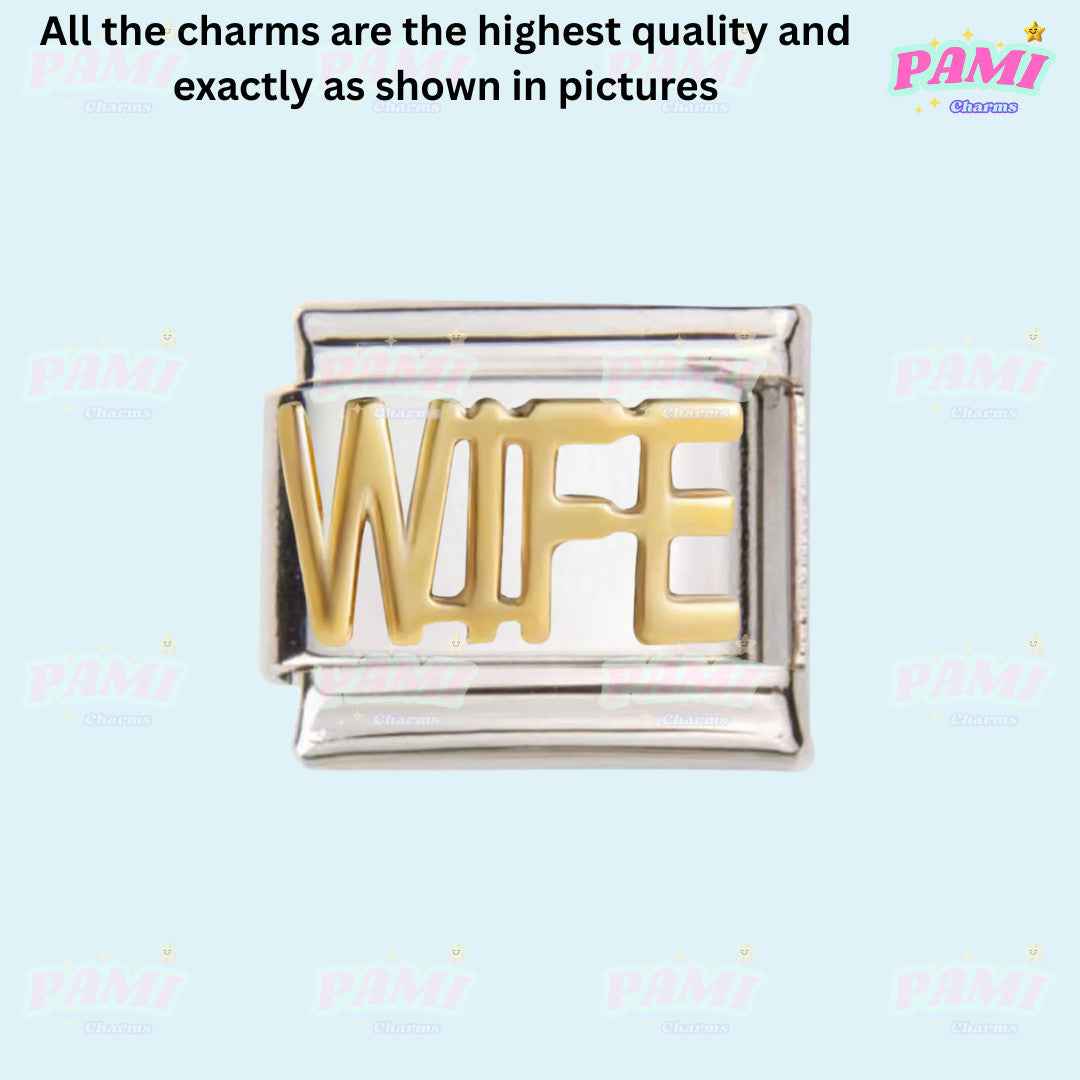 Italian charms gold and silver wife charm for customizable charm bracelets by Pami Charms