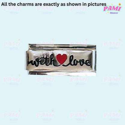 Pami Charms Italian charms silver link with with love and red heart design