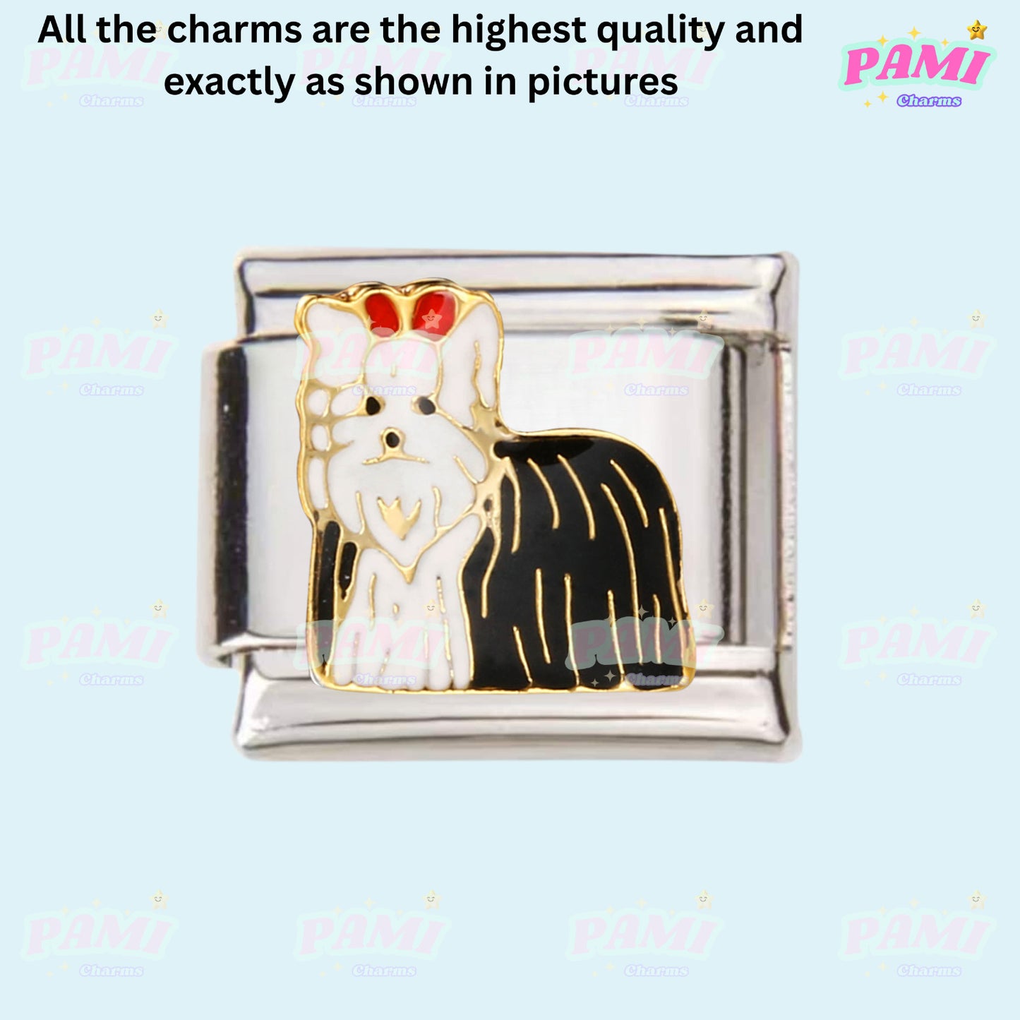 Pami Charms Italian Charms featuring a detailed Yorkshire Terrier design with colourful accents