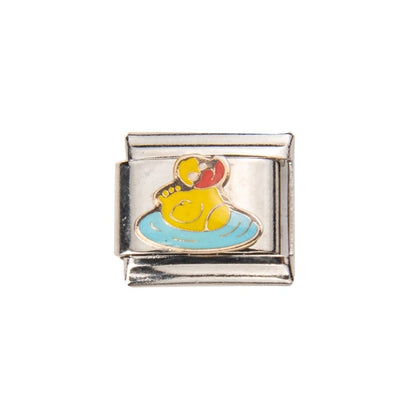 Pami Charms Italian Charms featuring a playful yellow rubber duck design on a blue background