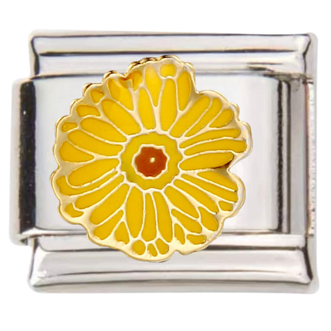 Pami Charms yellow daisy flower Italian charms link with silver base for bracelet