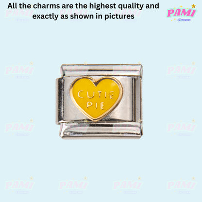 Pami Charms Italian charms silver link with yellow heart and cutie pie engraving