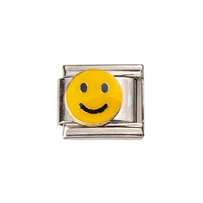 Pami Charms Italian charms featuring a yellow smiley face design on a silver base