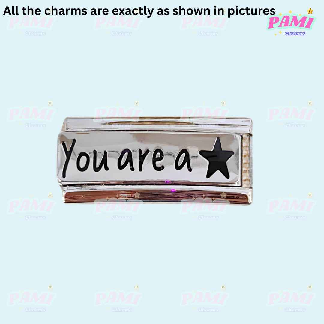 Pami Charms silver Italian charms bracelet link engraved with You are a star text