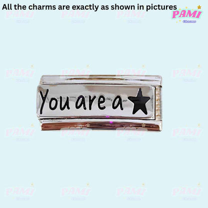 Pami Charms silver Italian charms bracelet link engraved with You are a star text