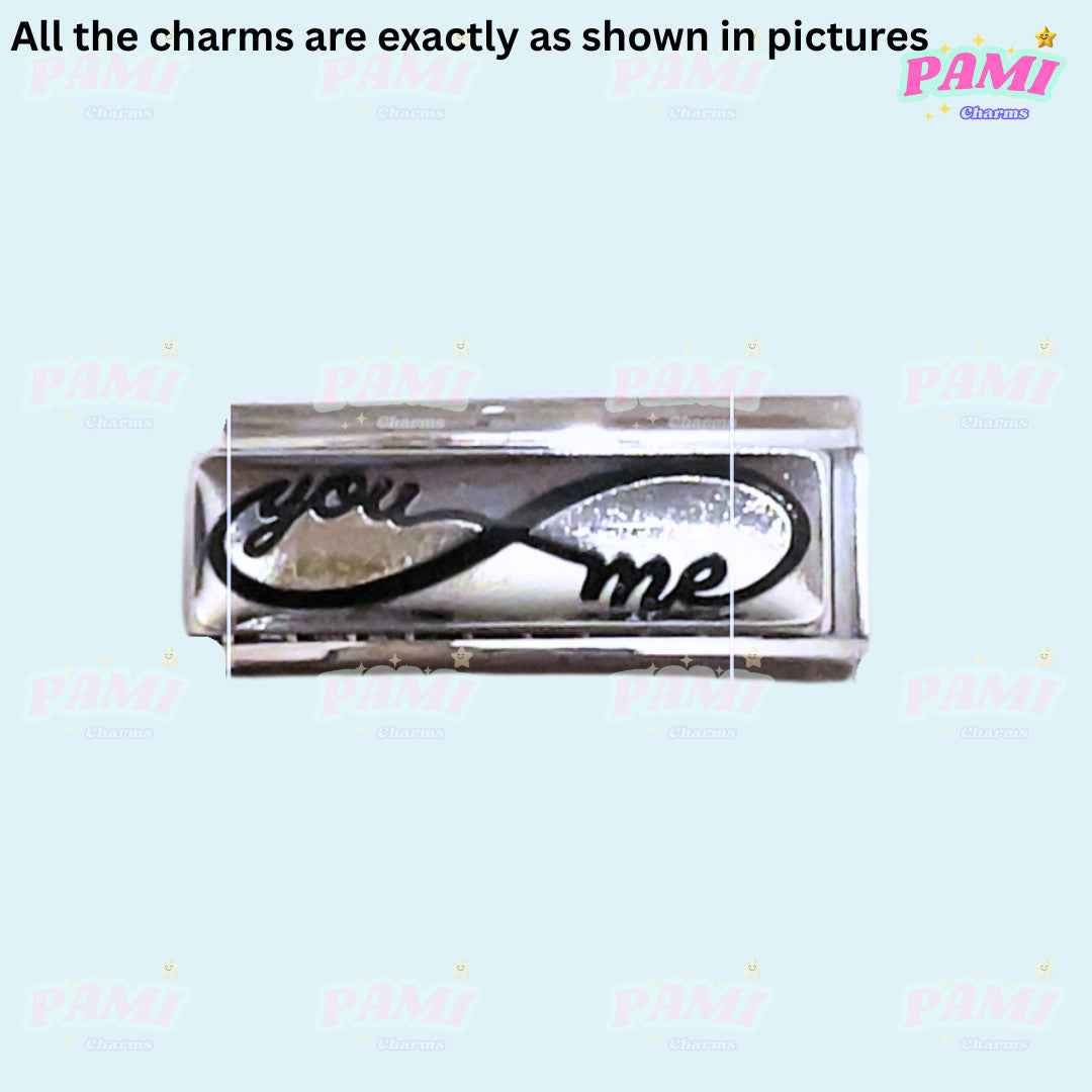 Pami Charms silver Italian charms link featuring infinity symbol with you and me design