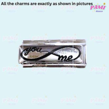 Pami Charms silver Italian charms link featuring infinity symbol with you and me design
