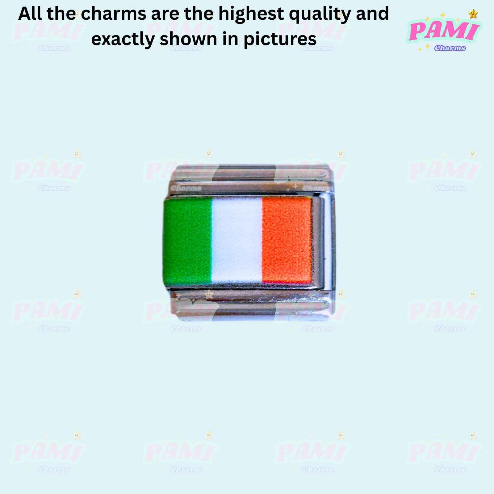 Pami Charms national flags italian charms featuring a high-quality Italian flag charm with green white and red stripes