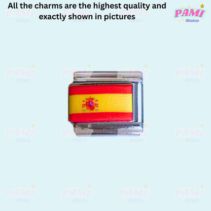 Spanish flag charm on a silver link Italian charm bracelet from Pami Charms national flags italian charms