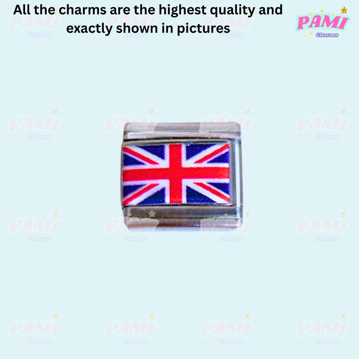 Pami Charms national flags italian charms featuring a detailed Union Jack flag charm
