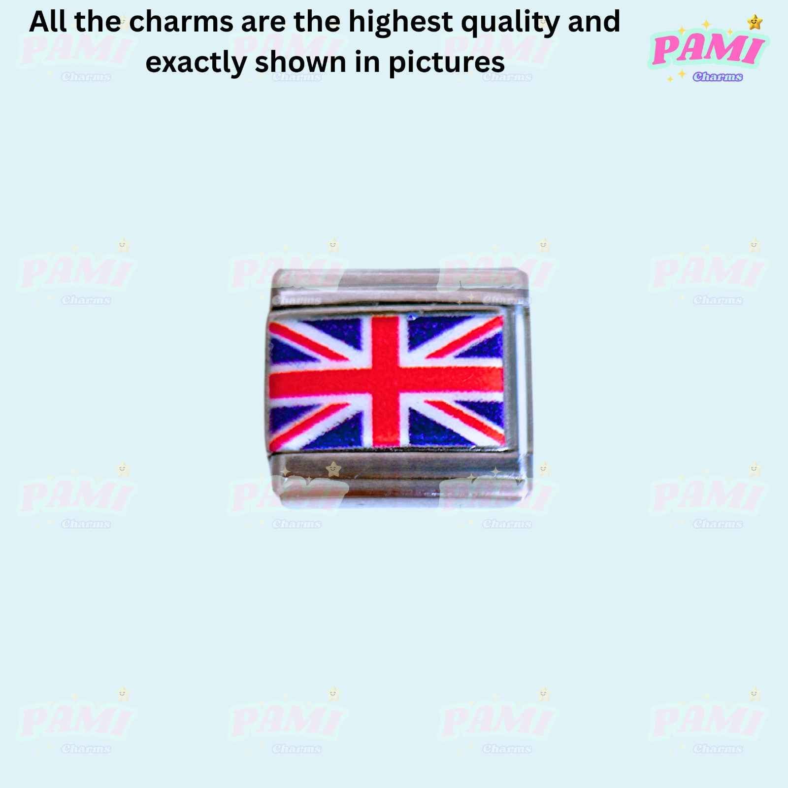 Pami Charms national flags italian charms featuring a detailed Union Jack flag charm