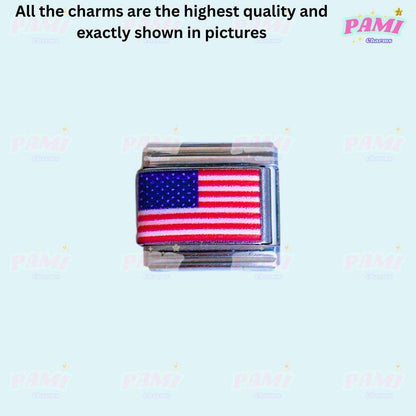 Pami Charms national flags italian charms featuring a rectangular charm with the United States flag design