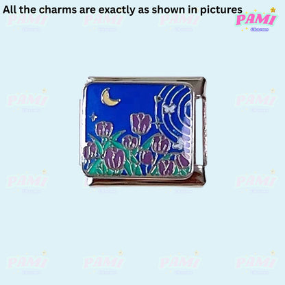 Moon Flowers Nature Italian Charms - Fits All Classic 9mm Bracelets