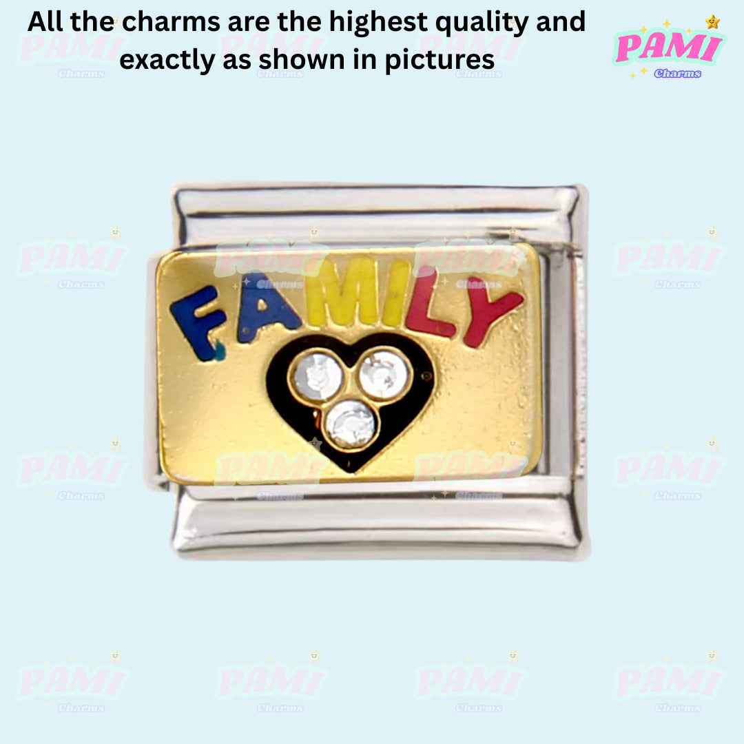 Family, Mum, Dad, Niece, Aunt, Grandma Modular Italian Charms - Fits all classic 9mm bracelets 4- FAMILY (gold) Italian Charm