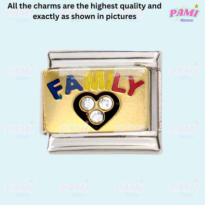 Family, Mum, Dad, Niece, Aunt, Grandma Modular Italian Charms - Fits all classic 9mm bracelets 4- FAMILY (gold) Italian Charm