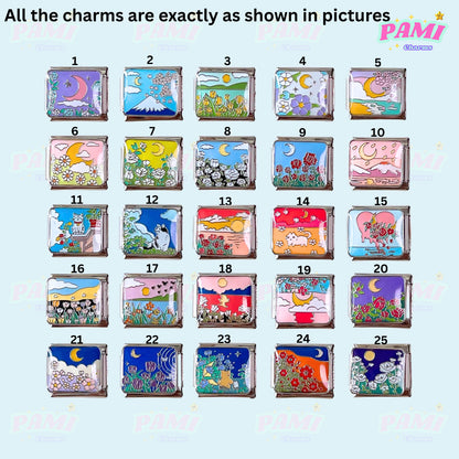 Moon Flowers Nature Italian Charms - Fits All Classic 9mm Bracelets