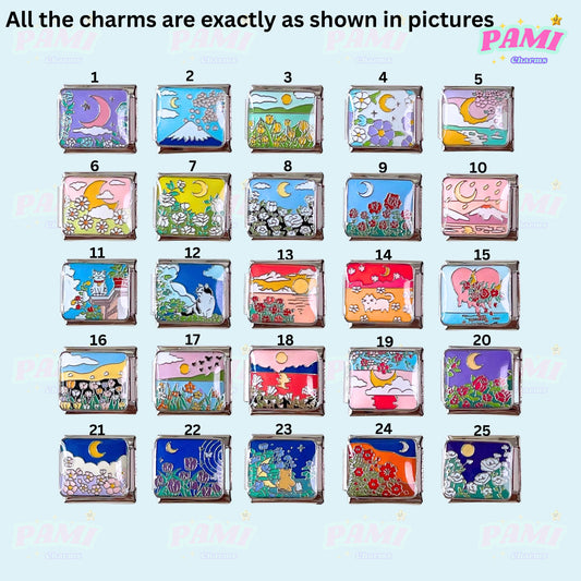 Moon Flowers Nature Italian Charms - Fits All Classic 9mm Bracelets