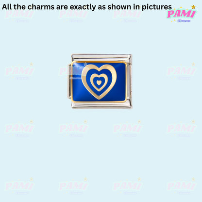 Celestial Galaxy, Star, Moon, Sun Modular Italian Charms - Fits all classic 9mm Bracelet 19- Double heart Italian Charm