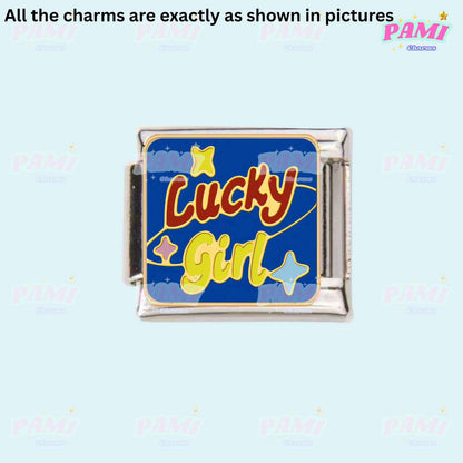Star/Moon/Lucky/Night Modular Italian Charms - Fits all classic 9mm bracelet 9- Lucky girl Italian Charm