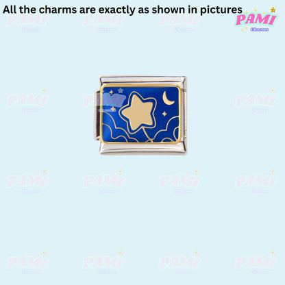 Celestial Galaxy, Star, Moon, Sun Modular Italian Charms - Fits all classic 9mm Bracelet Italian Charm