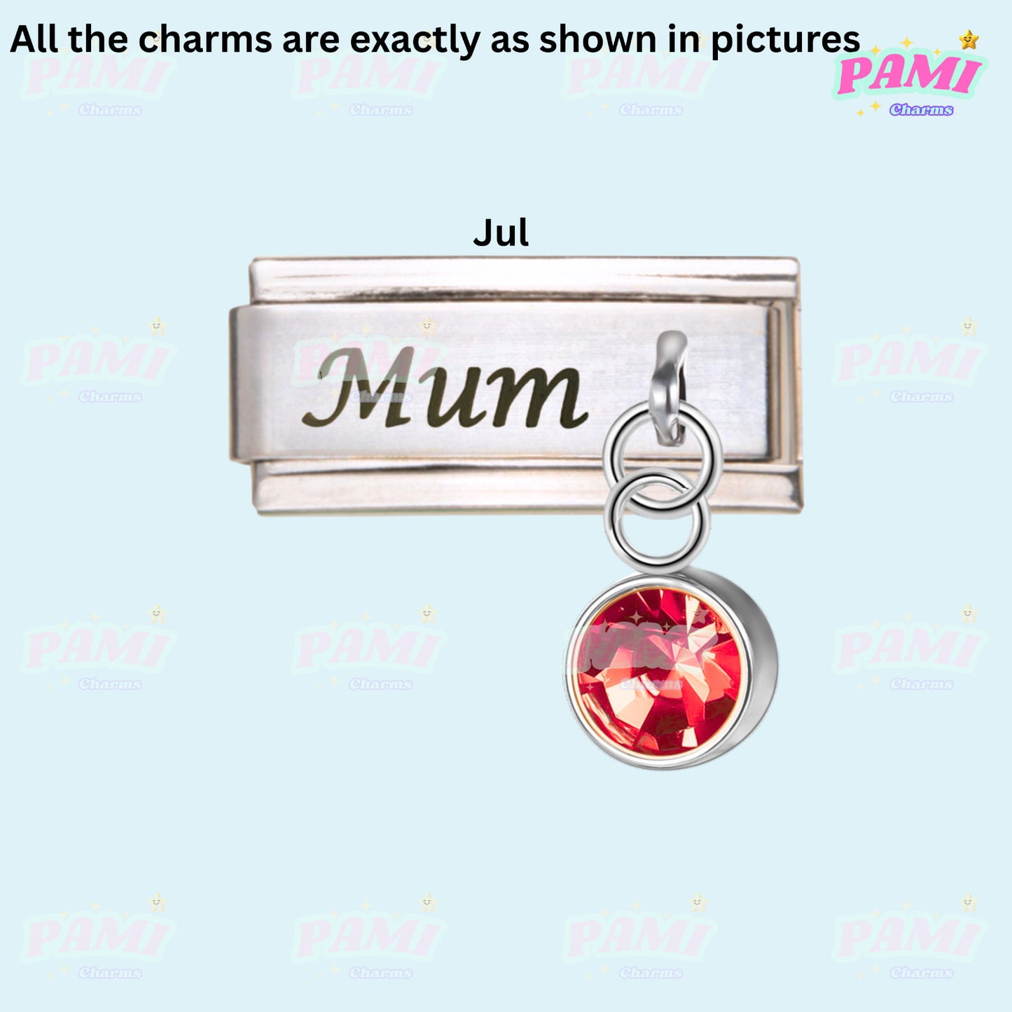 Mum Birthstone 12 Month Modular Italian Charms- Fits all classic 9mm bracelet Italian Charm