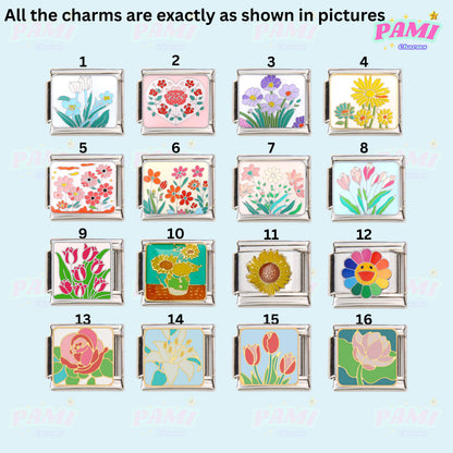 Floral/Flower Tulip, Lotus, Rose Modular Italian Charms - Fits all classic 9mm Bracelet Italian Charm