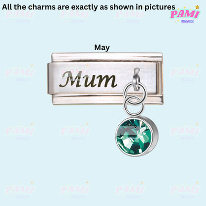 Mum Birthstone 12 Month Modular Italian Charms- Fits all classic 9mm bracelet Italian Charm