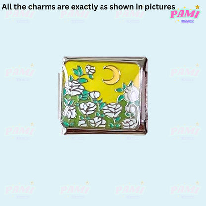 Moon Flowers Nature Italian Charms - Fits All Classic 9mm Bracelets