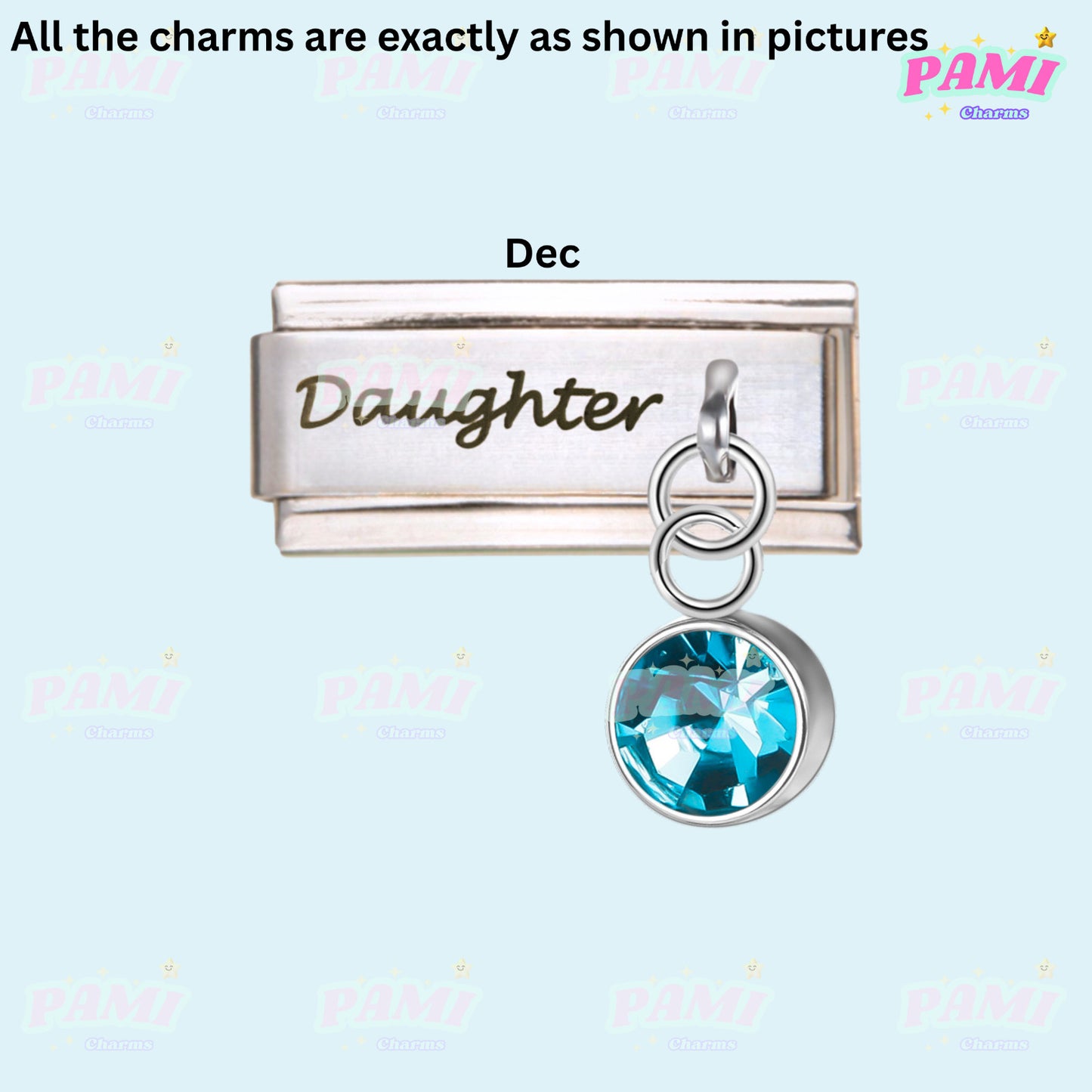 Daughter Birthstone 12 Month Modular Italian Charms - Fits all classic 9mm bracelet 12- December Italian Charm