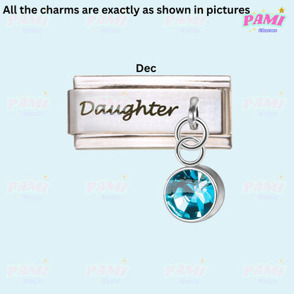 Daughter Birthstone 12 Month Modular Italian Charms - Fits all classic 9mm bracelet 12- December Italian Charm