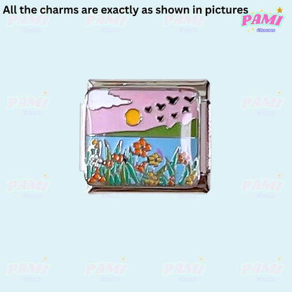 Moon Flowers Nature Italian Charms - Fits All Classic 9mm Bracelets