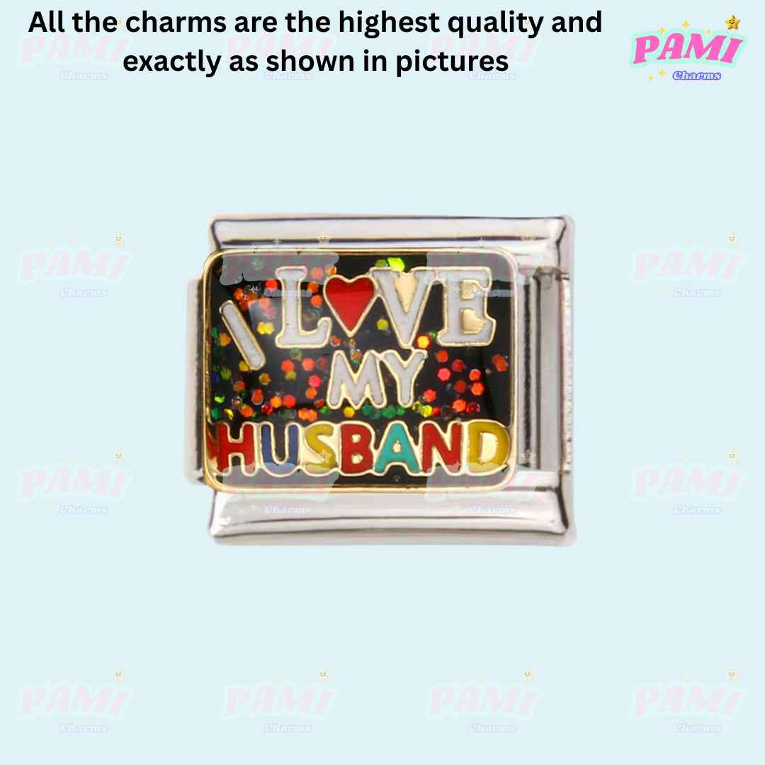 Marriage, Family, Wife, Husband, Love Modular Italian Charms - Fits all classic 9mm bracelet 10- I love my husband Italian Charm