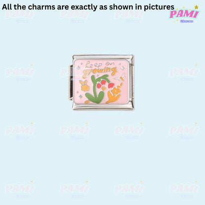 Trendy Quote Motivation Words Modular Italian Charms - Fits all classic 9mm Bracelet 16- Keep on growing Italian Charm