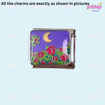 Moon Flowers Nature Italian Charms - Fits All Classic 9mm Bracelets