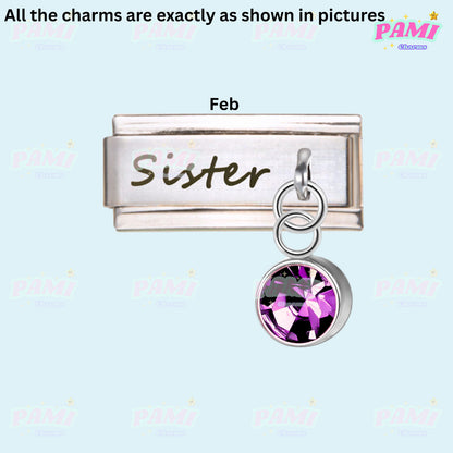 Sister Birthstone 12 Month Modular Italian Charms - Fits all classic 9mm bracelet 2- February Italian Charm