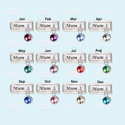 Mum Birthstone 12 Month Modular Italian Charms- Fits all classic 9mm bracelet Italian Charm