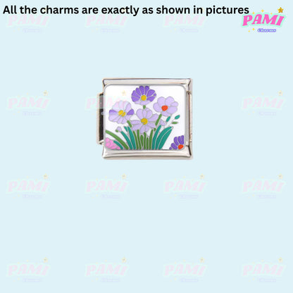 Floral/Flower Tulip, Lotus, Rose Modular Italian Charms - Fits all classic 9mm Bracelet Italian Charm