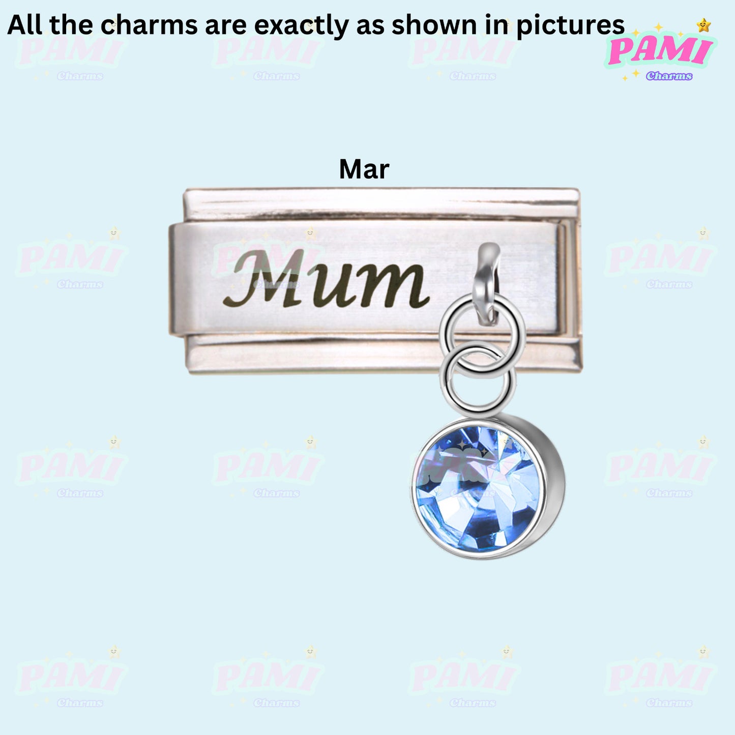 Mum Birthstone 12 Month Modular Italian Charms- Fits all classic 9mm bracelet 3- March Italian Charm