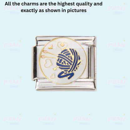 Hobbies Yoga, Baking, Mall, BINGO Modular Italian Charms - Fits all classic 9mm bracelet 11- Knitting Italian Charm