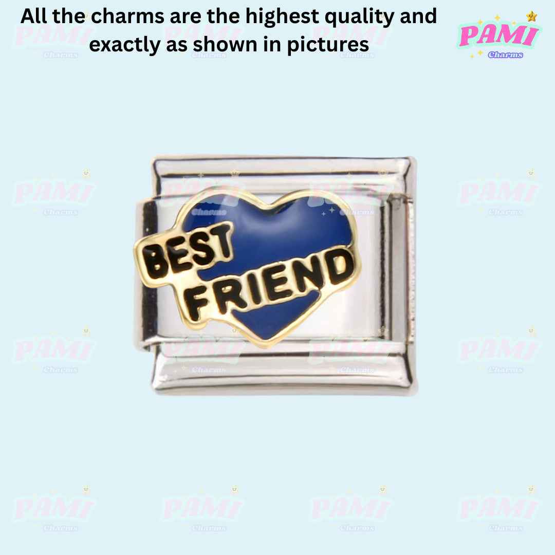 Marriage, Family, Wife, Husband, Love Modular Italian Charms - Fits all classic 9mm bracelet 11- Best Friend (Blue heart) Italian Charm